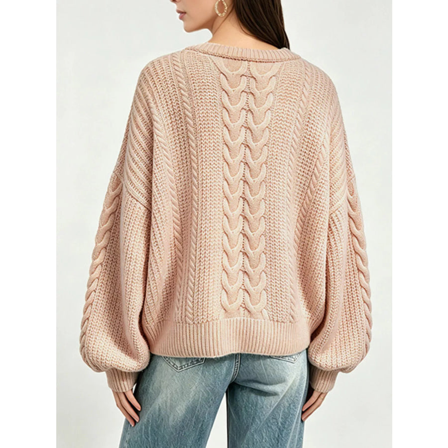 Chunky Cable Knit Round Neck Sweater Apparel and Accessories