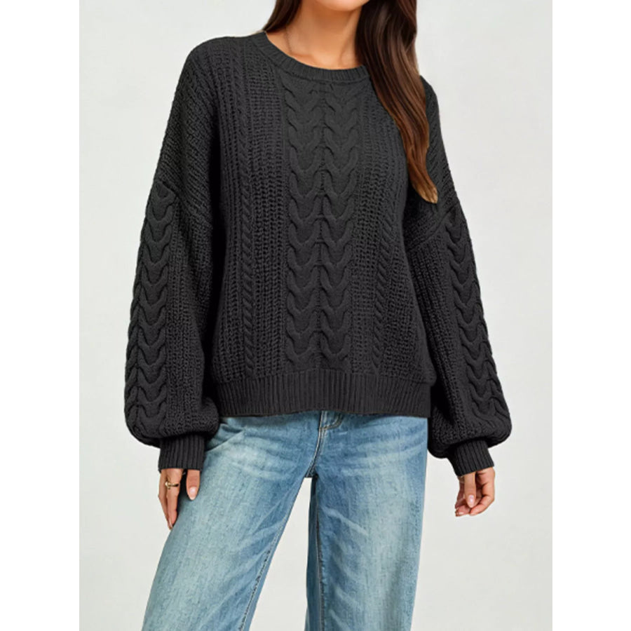 Chunky Cable Knit Round Neck Sweater Apparel and Accessories