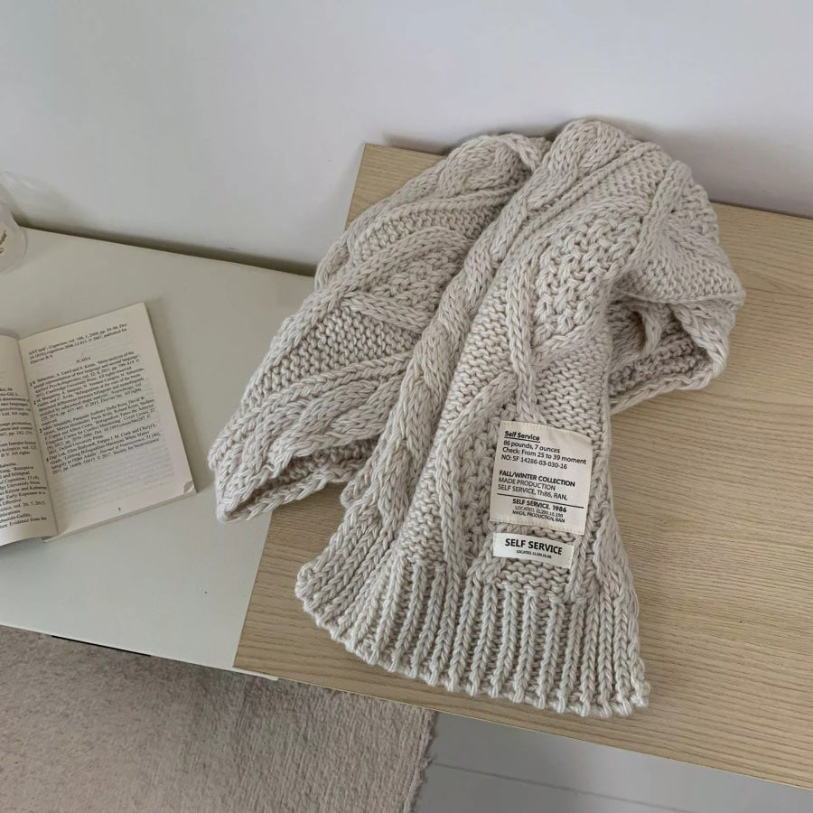Chunky Cable Knit Scarf Beige / One Size Apparel and Accessories
