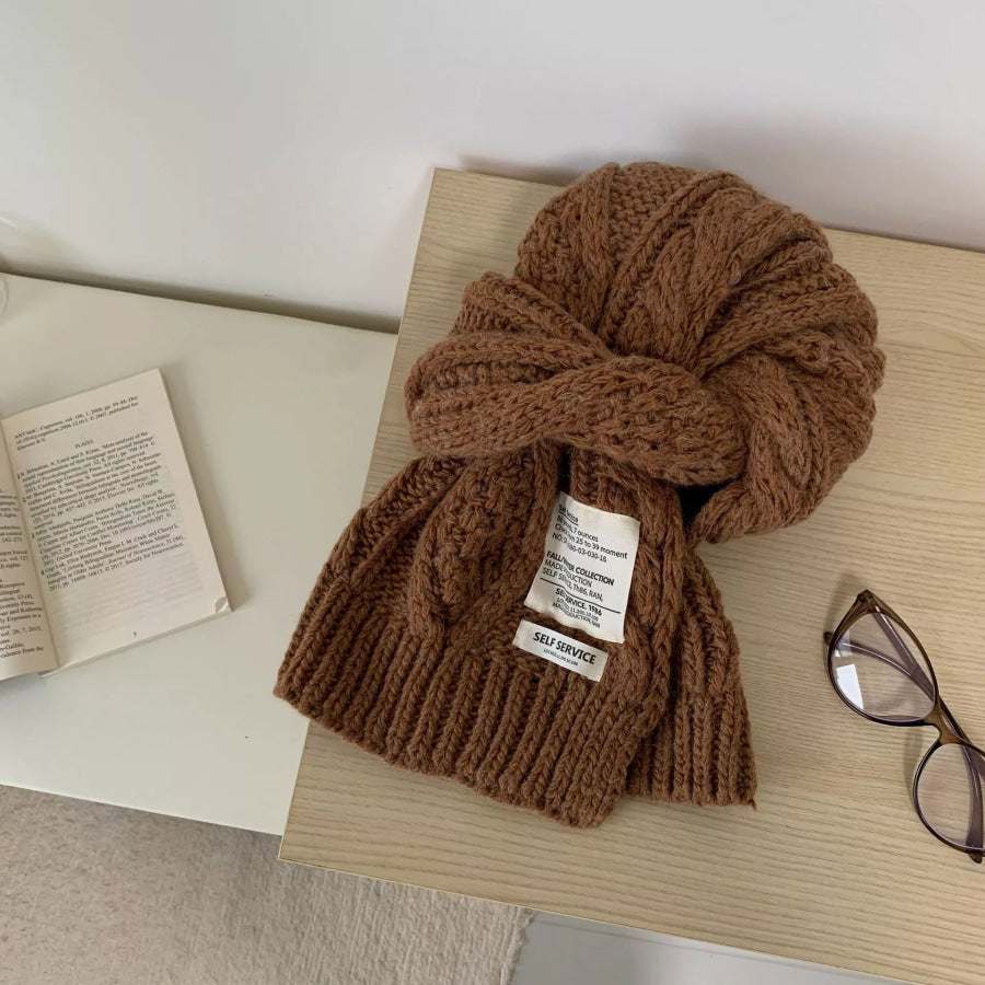 Chunky Cable Knit Scarf Brown / One Size Apparel and Accessories