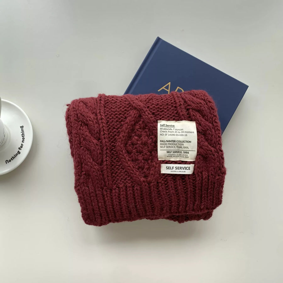 Chunky Cable Knit Scarf Burgundy / One Size Apparel and Accessories