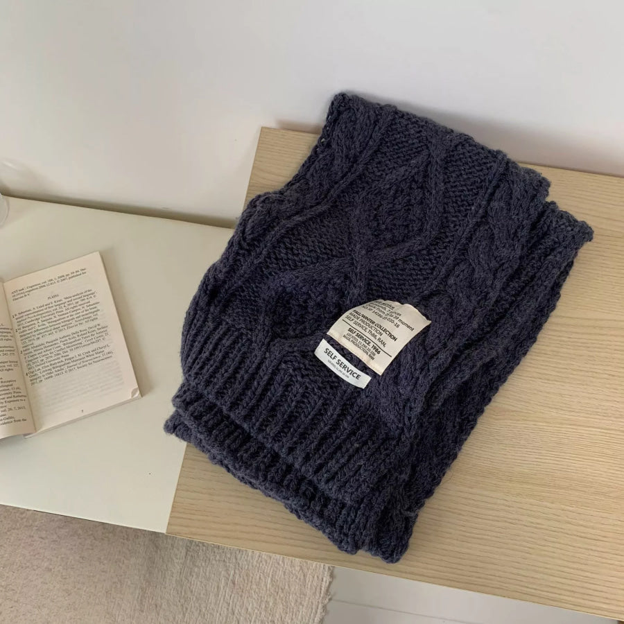 Chunky Cable Knit Scarf Dark Blue / One Size Apparel and Accessories