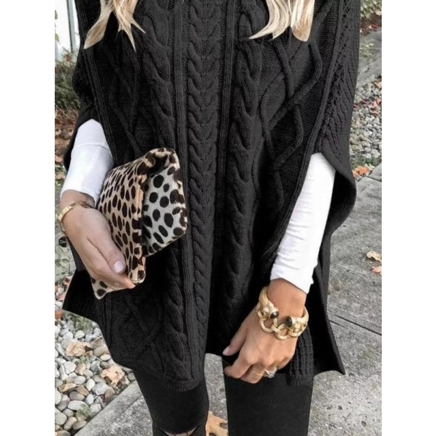 Chunky Cable Knit Turtleneck Poncho Cover Up Apparel and Accessories