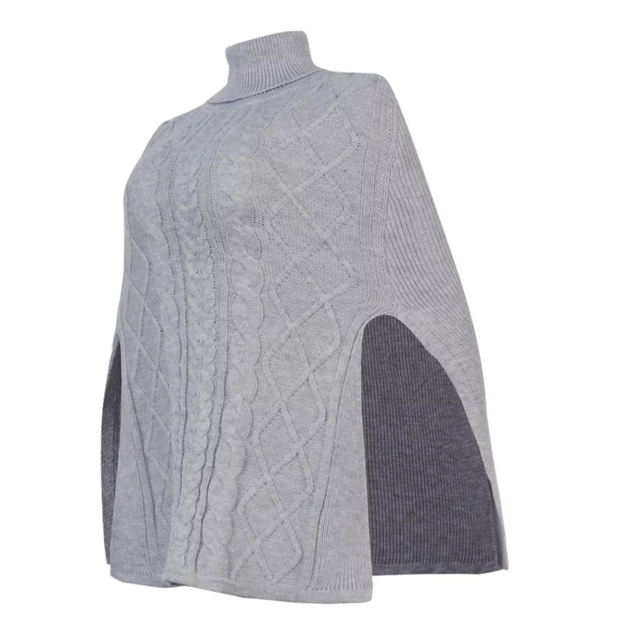 Chunky Cable Knit Turtleneck Poncho Cover Up Apparel and Accessories