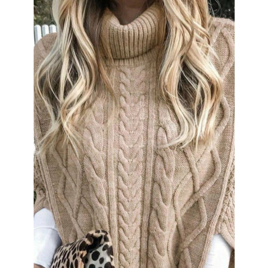 Chunky Cable Knit Turtleneck Poncho Cover Up Apparel and Accessories