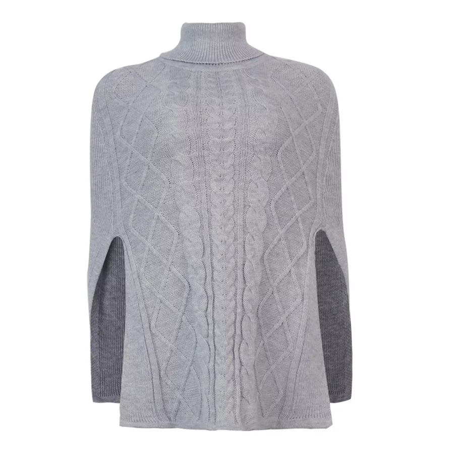 Chunky Cable Knit Turtleneck Poncho Cover Up Apparel and Accessories