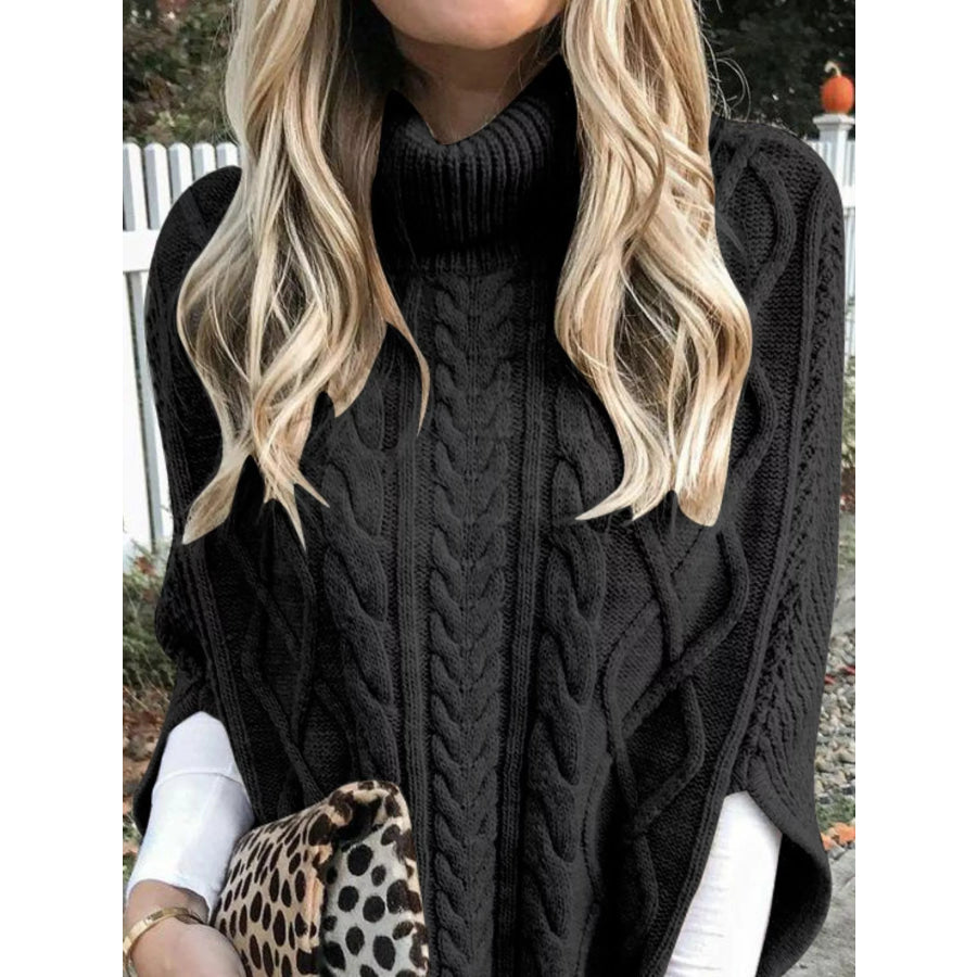 Chunky Cable Knit Turtleneck Poncho Cover Up Apparel and Accessories