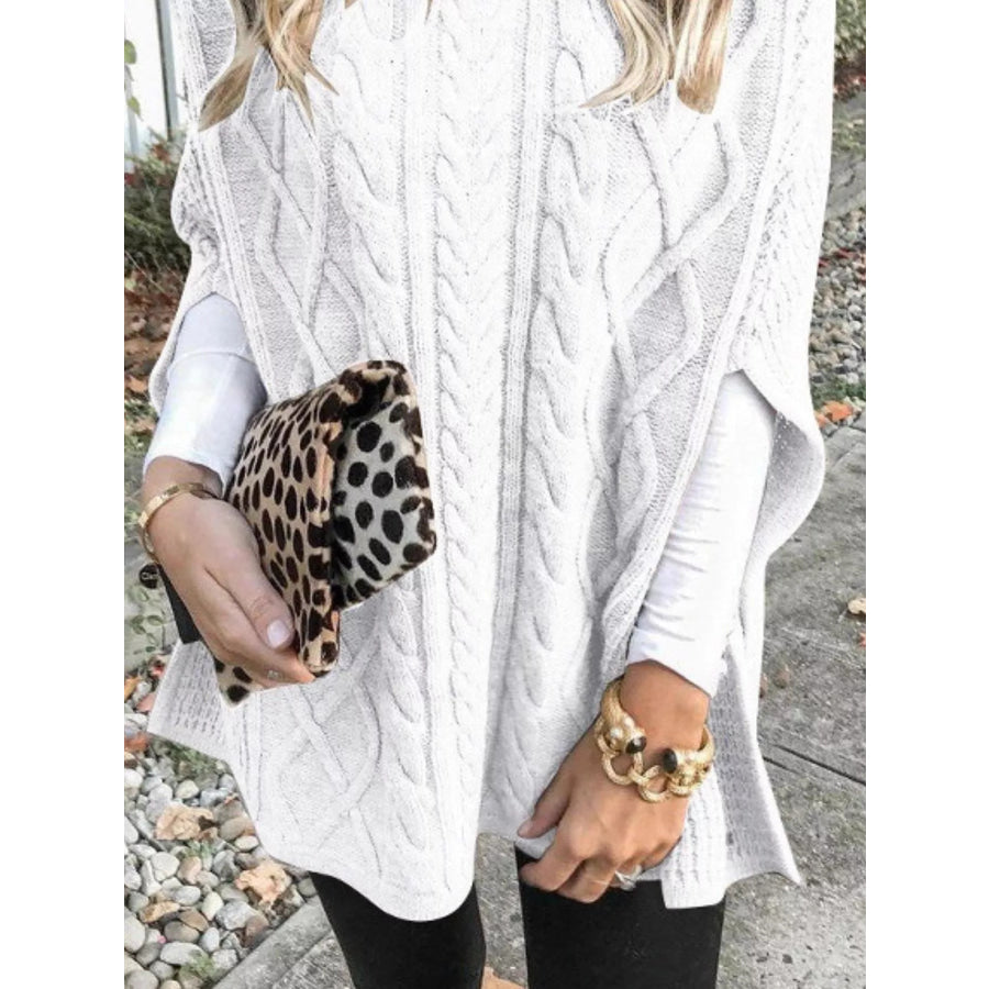 Chunky Cable Knit Turtleneck Poncho Cover Up Apparel and Accessories