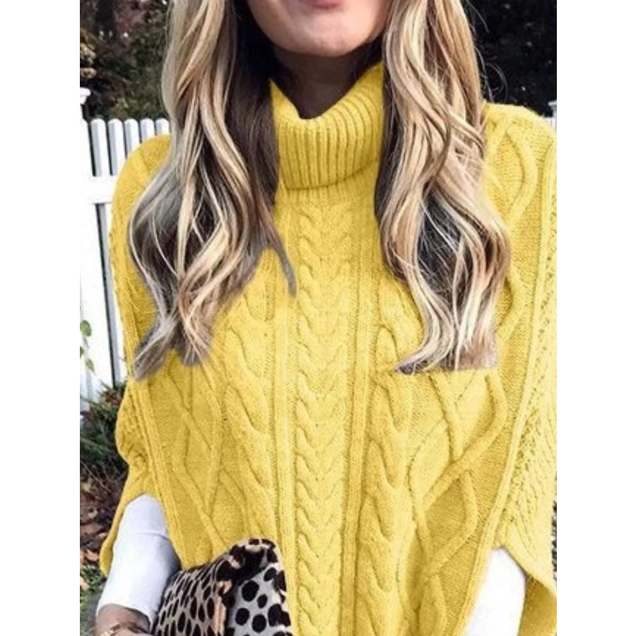 Chunky Cable Knit Turtleneck Poncho Cover Up Apparel and Accessories