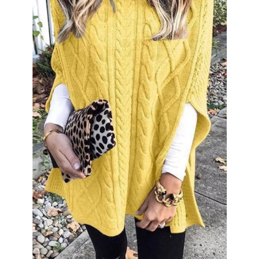 Chunky Cable Knit Turtleneck Poncho Cover Up Apparel and Accessories
