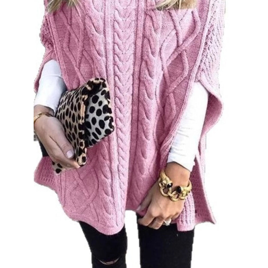 Chunky Cable Knit Turtleneck Poncho Cover Up Apparel and Accessories