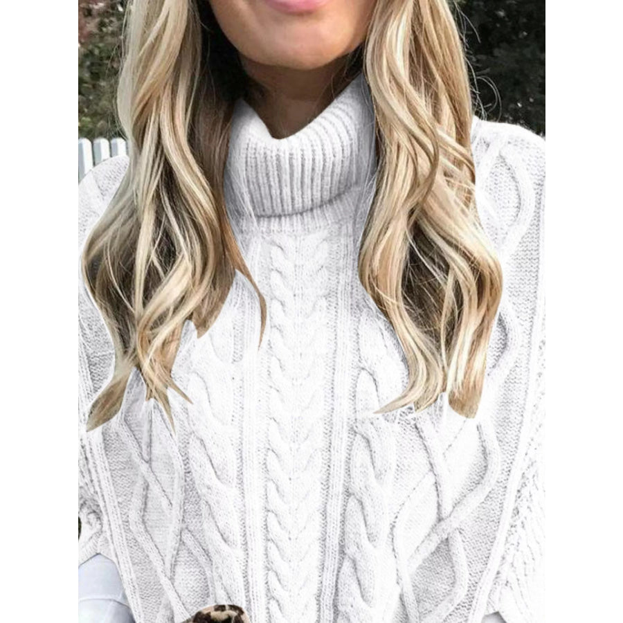Chunky Cable Knit Turtleneck Poncho Cover Up Apparel and Accessories