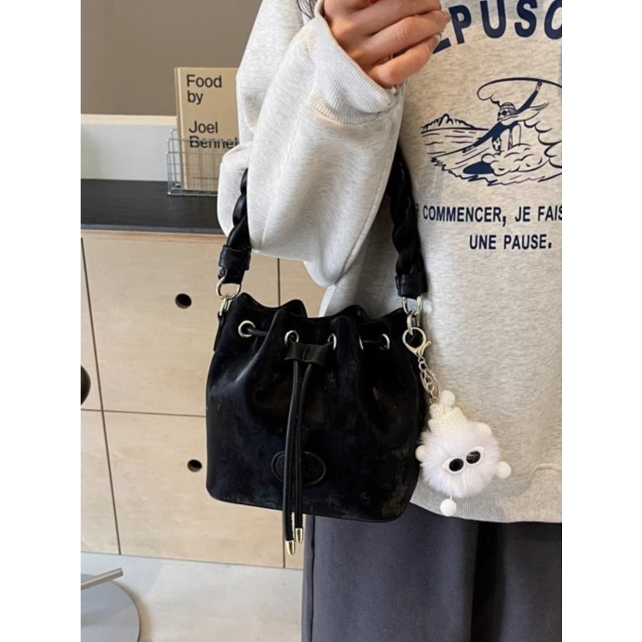 Chunky Chain Trim Drawstring Bucket Crossbody Bag Apparel and Accessories