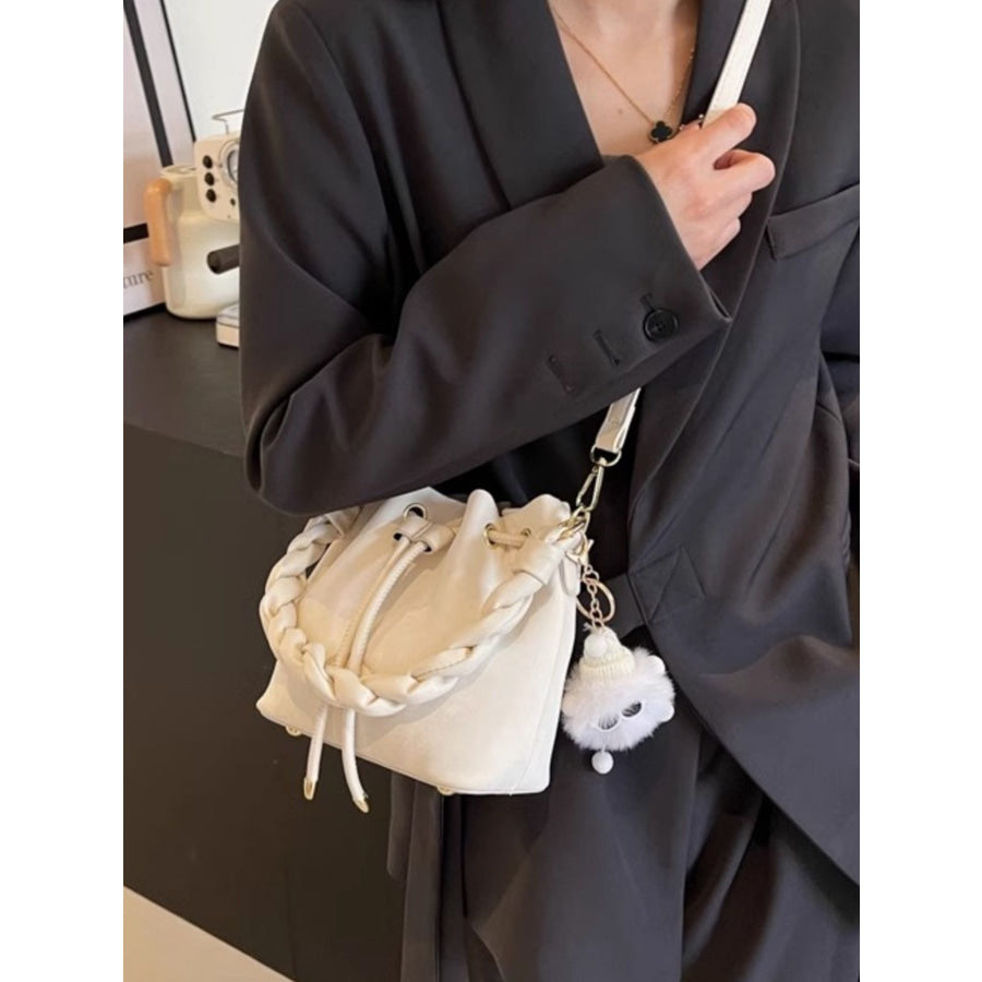 Chunky Chain Trim Drawstring Bucket Crossbody Bag Apparel and Accessories