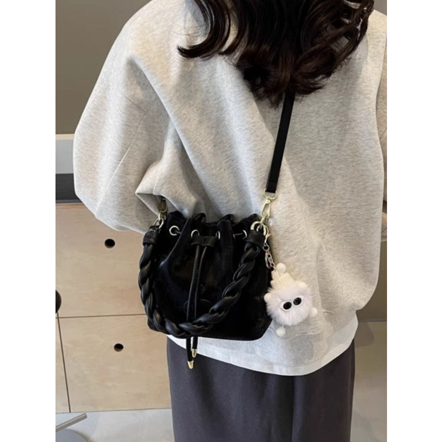 Chunky Chain Trim Drawstring Bucket Crossbody Bag Apparel and Accessories