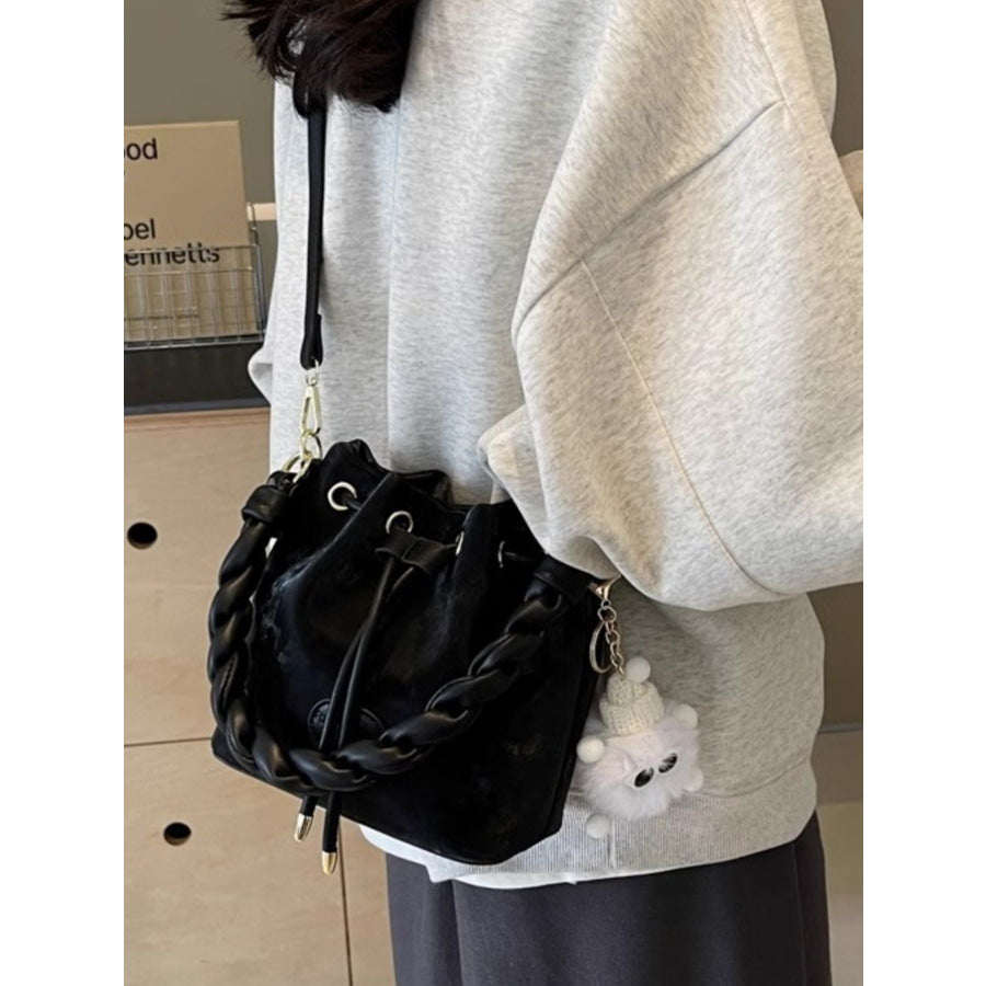 Chunky Chain Trim Drawstring Bucket Crossbody Bag Apparel and Accessories