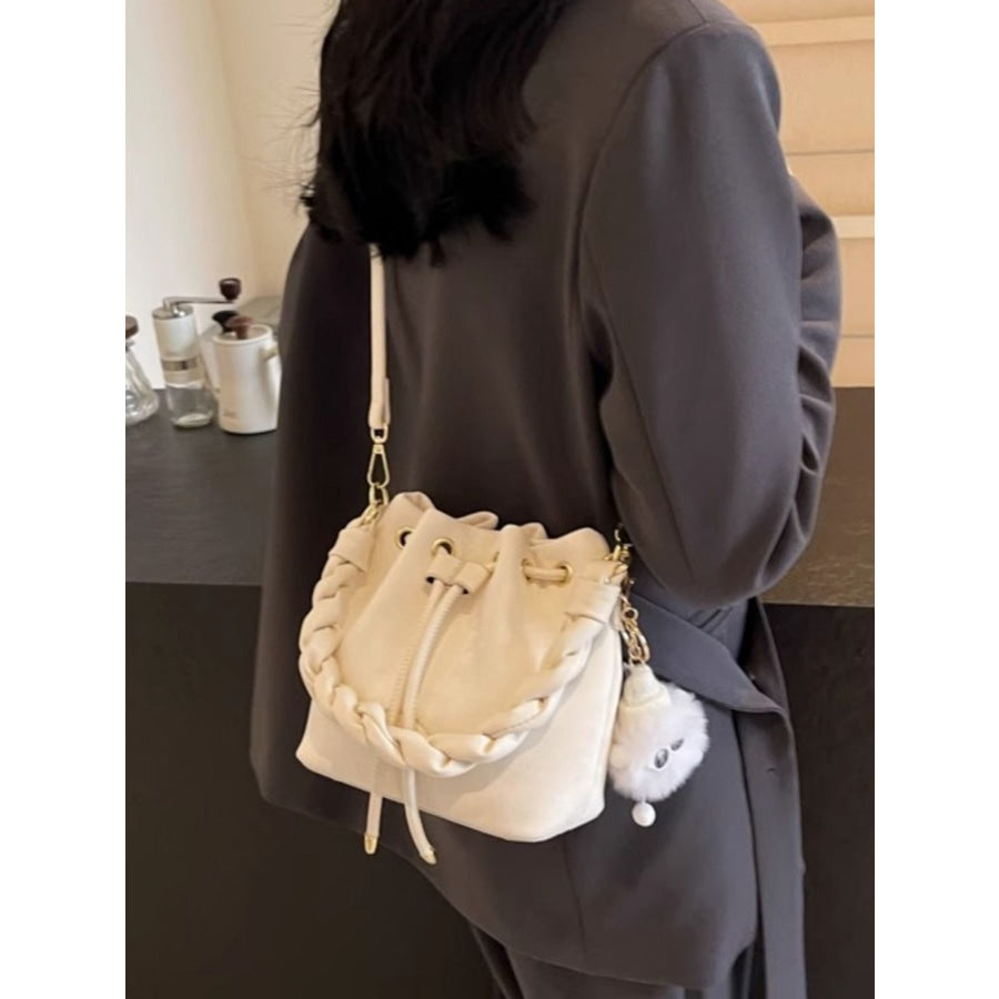 Chunky Chain Trim Drawstring Bucket Crossbody Bag Apparel and Accessories