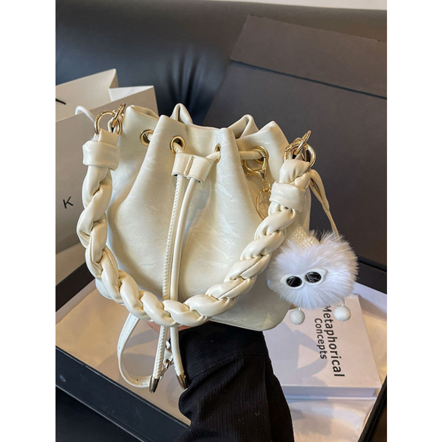 Chunky Chain Trim Drawstring Bucket Crossbody Bag Apparel and Accessories