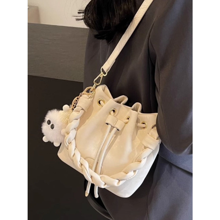 Chunky Chain Trim Drawstring Bucket Crossbody Bag White / One Size Apparel and Accessories