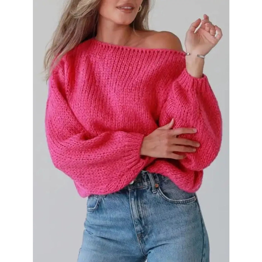 Chunky Knit Boat Neck Sweater Hot Pink / One Size Apparel and Accessories