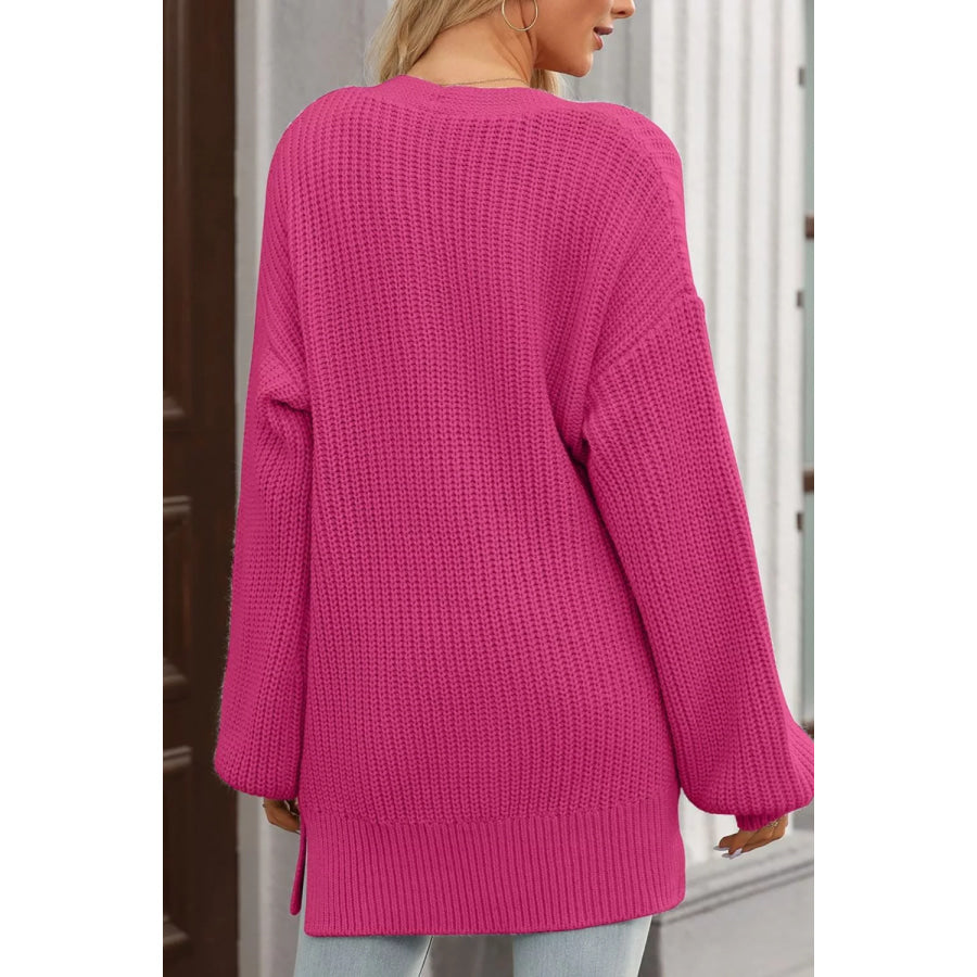 Chunky Knit Button-Down Cardigan Deep Rose / S Apparel and Accessories