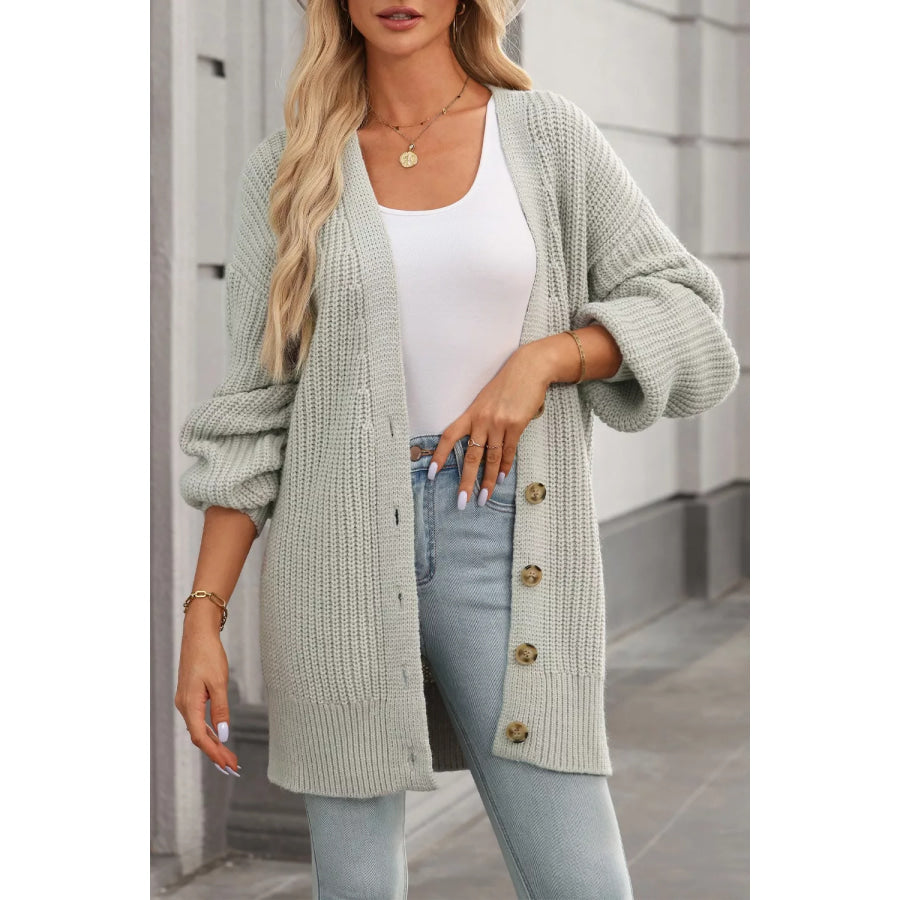 Chunky Knit Button-Down Cardigan Light Gray / S Apparel and Accessories