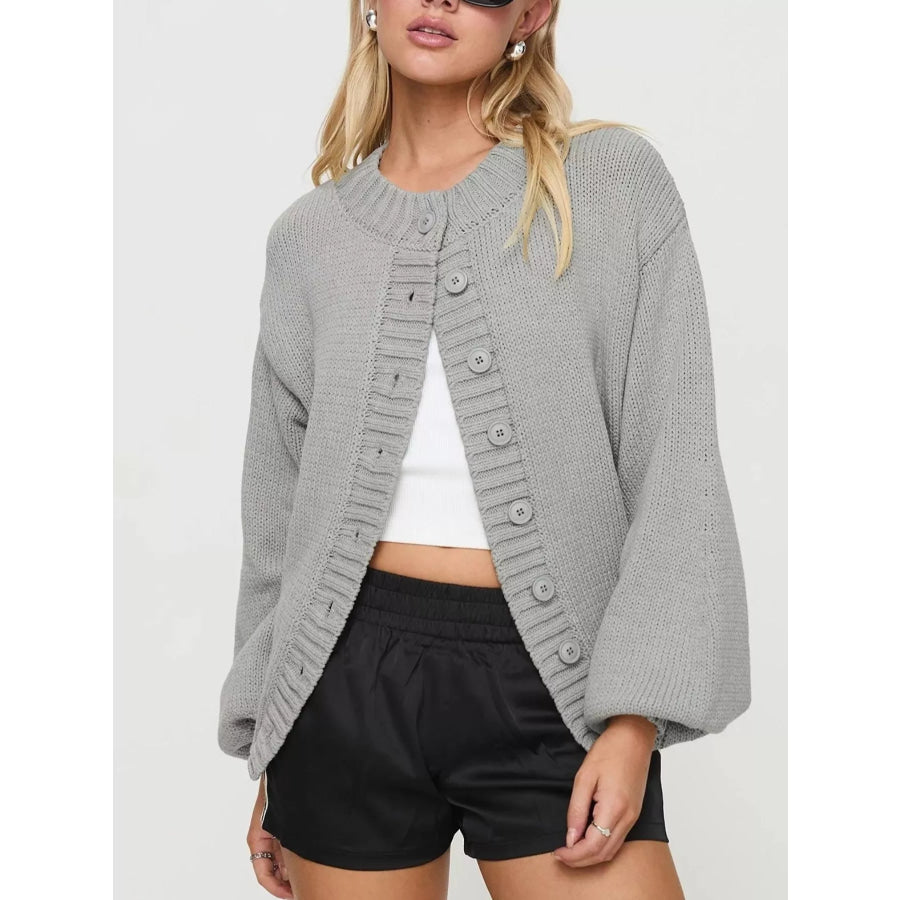 Chunky Knit Button-Up Cardigan Gray / S Apparel and Accessories