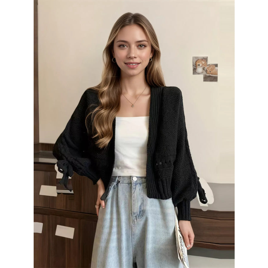 Chunky Knit Long Sleeve Tie Cardigan Apparel and Accessories