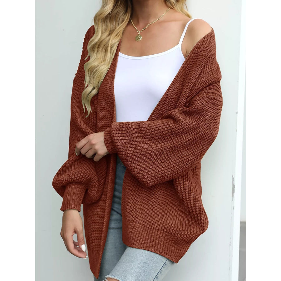 Chunky Knit Open Front Cardigan Brown / S Apparel and Accessories