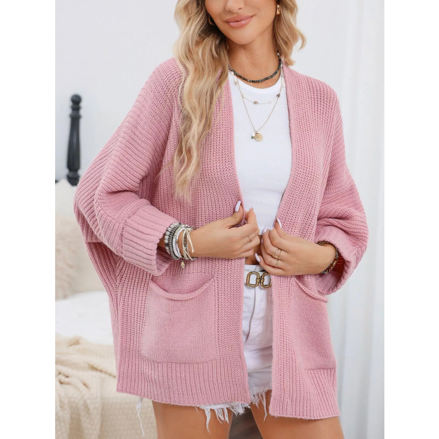 Chunky Knit Open Front Cardigan Dusty Pink / S Apparel and Accessories