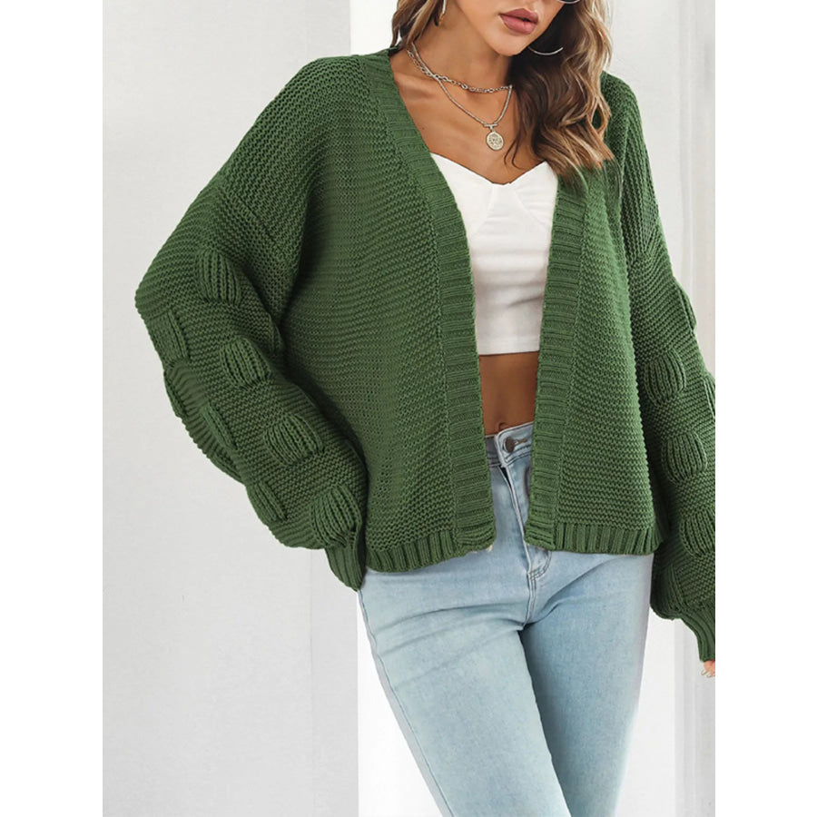 Chunky Knit Open Front Cardigan Green / S Apparel and Accessories