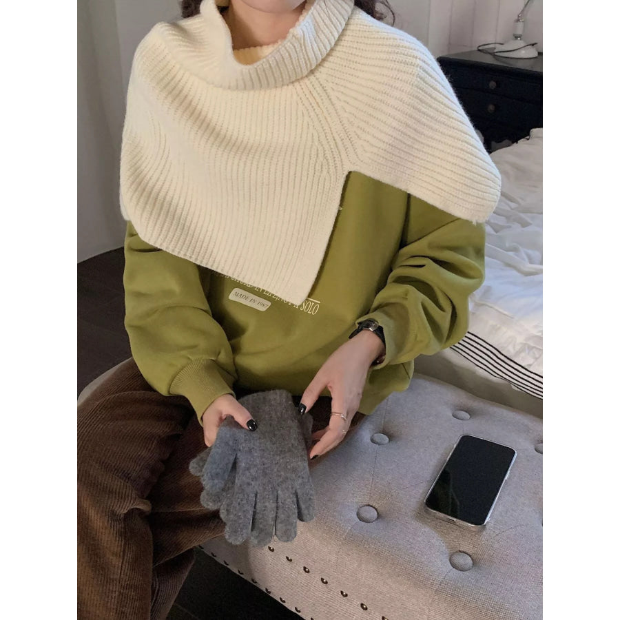 Chunky Knit Slit Scarf Beige White / ONESIZE Apparel and Accessories
