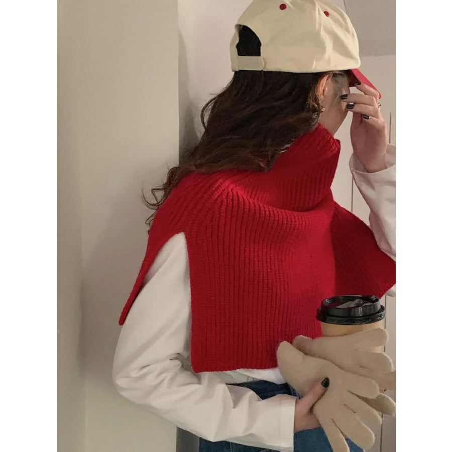 Chunky Knit Slit Scarf Red / ONESIZE Apparel and Accessories