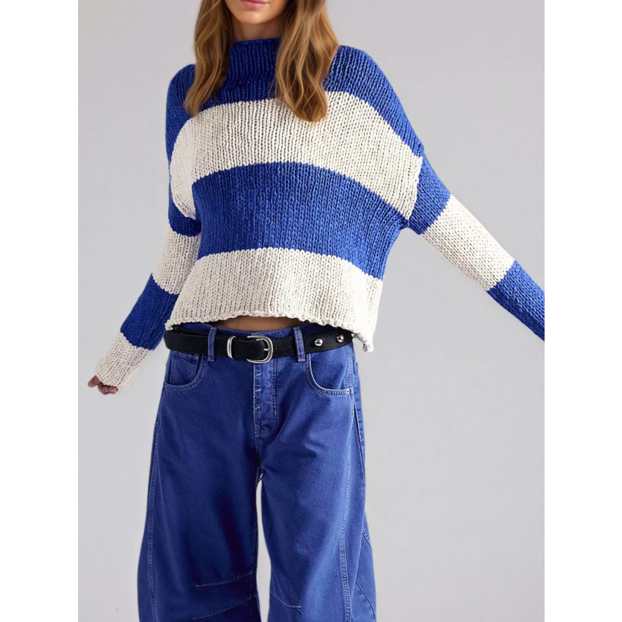 Chunky Knit Striped Sweater Blue / S Apparel and Accessories