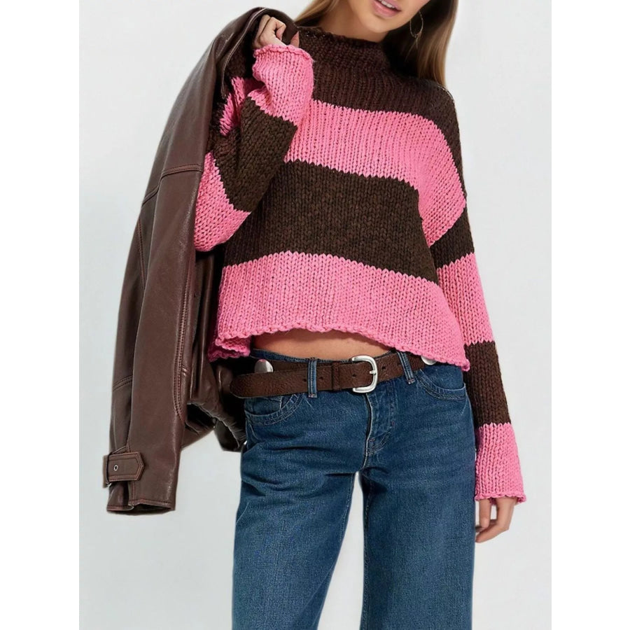 Chunky Knit Striped Sweater Brown / S Apparel and Accessories