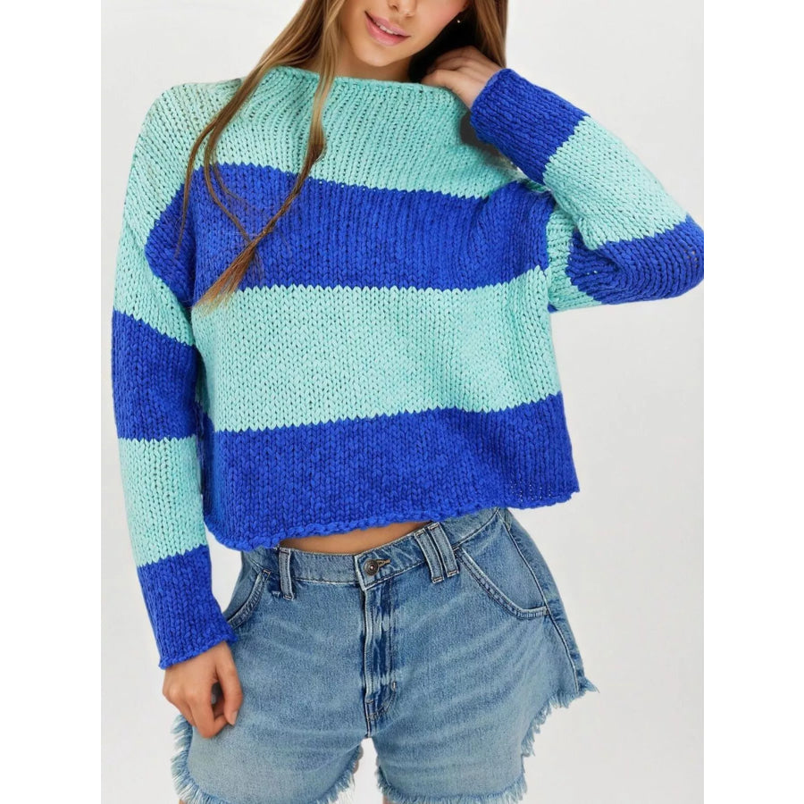 Chunky Knit Striped Sweater Green / S Apparel and Accessories