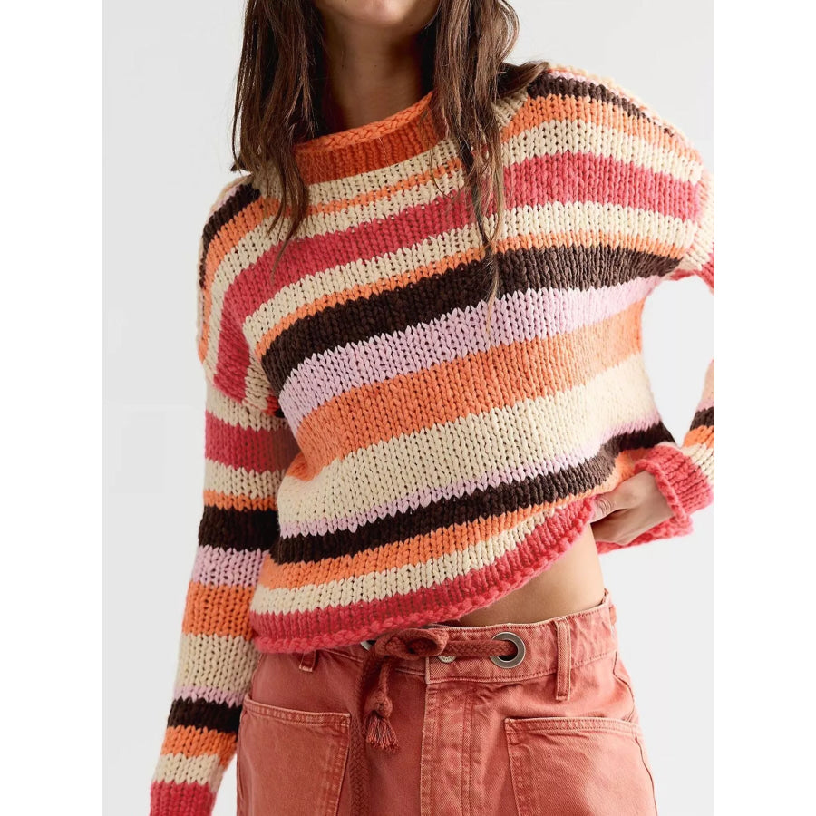 Chunky Knit Striped Sweater Orange / S Apparel and Accessories