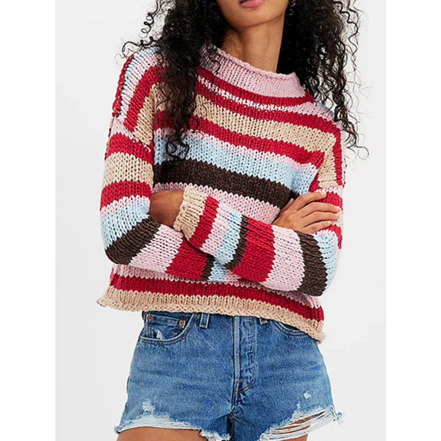 Chunky Knit Striped Sweater Pink / S Apparel and Accessories