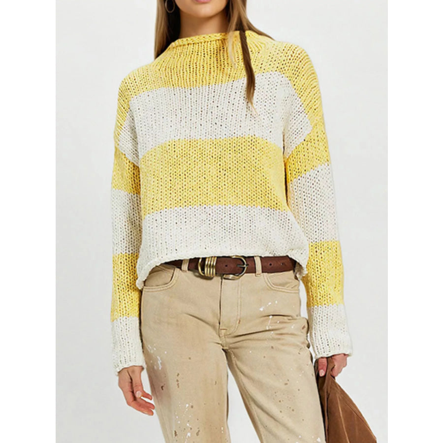 Chunky Knit Striped Sweater Yellow / S Apparel and Accessories