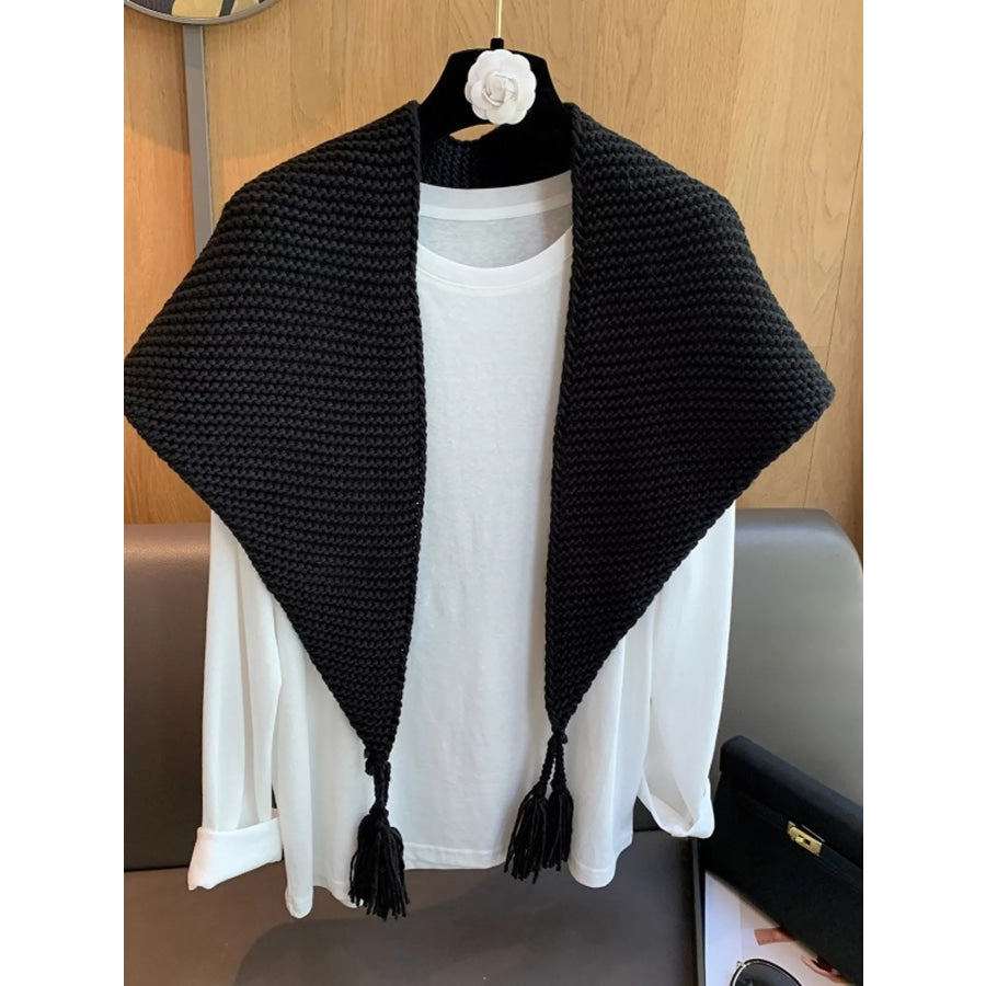 Chunky Knit Tassel Scarf Black / ONESIZE Apparel and Accessories