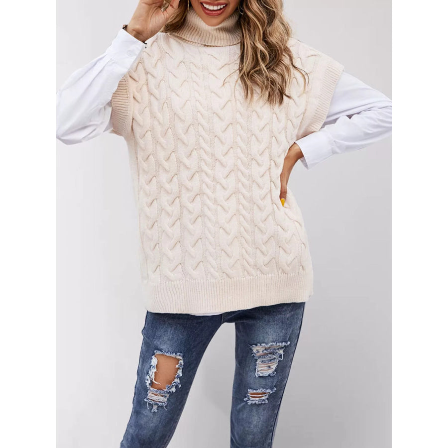 Chunky Knit Turtleneck Cap Sleeve Sweater Apparel and Accessories