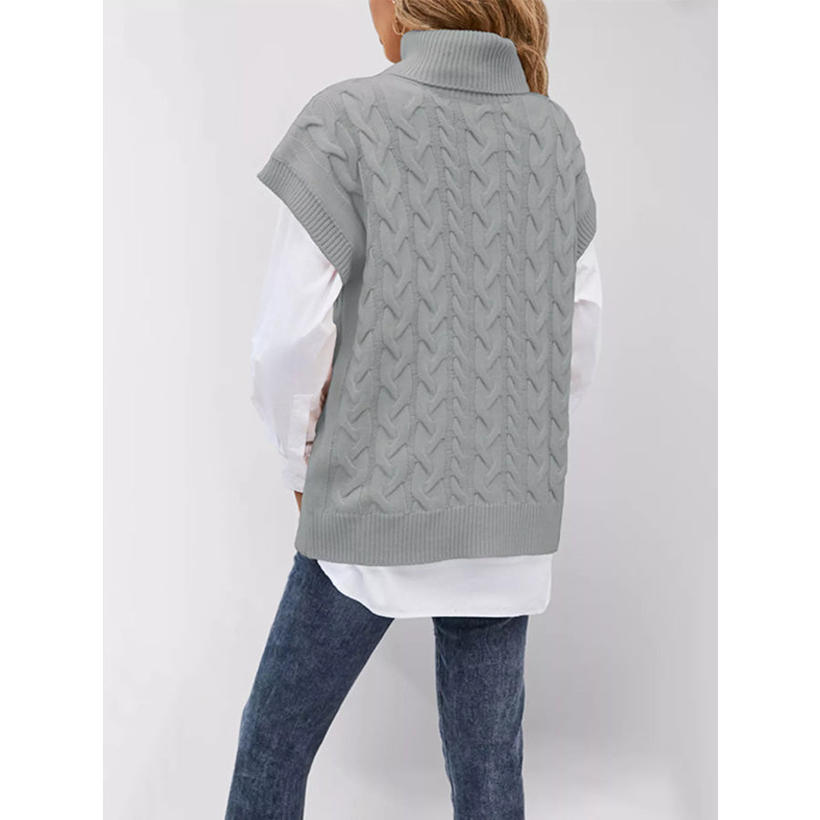 Chunky Knit Turtleneck Cap Sleeve Sweater Apparel and Accessories