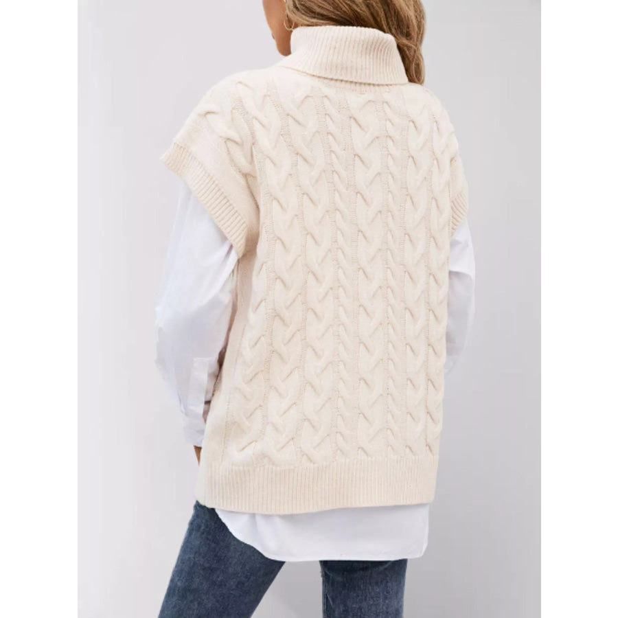 Chunky Knit Turtleneck Cap Sleeve Sweater Apparel and Accessories