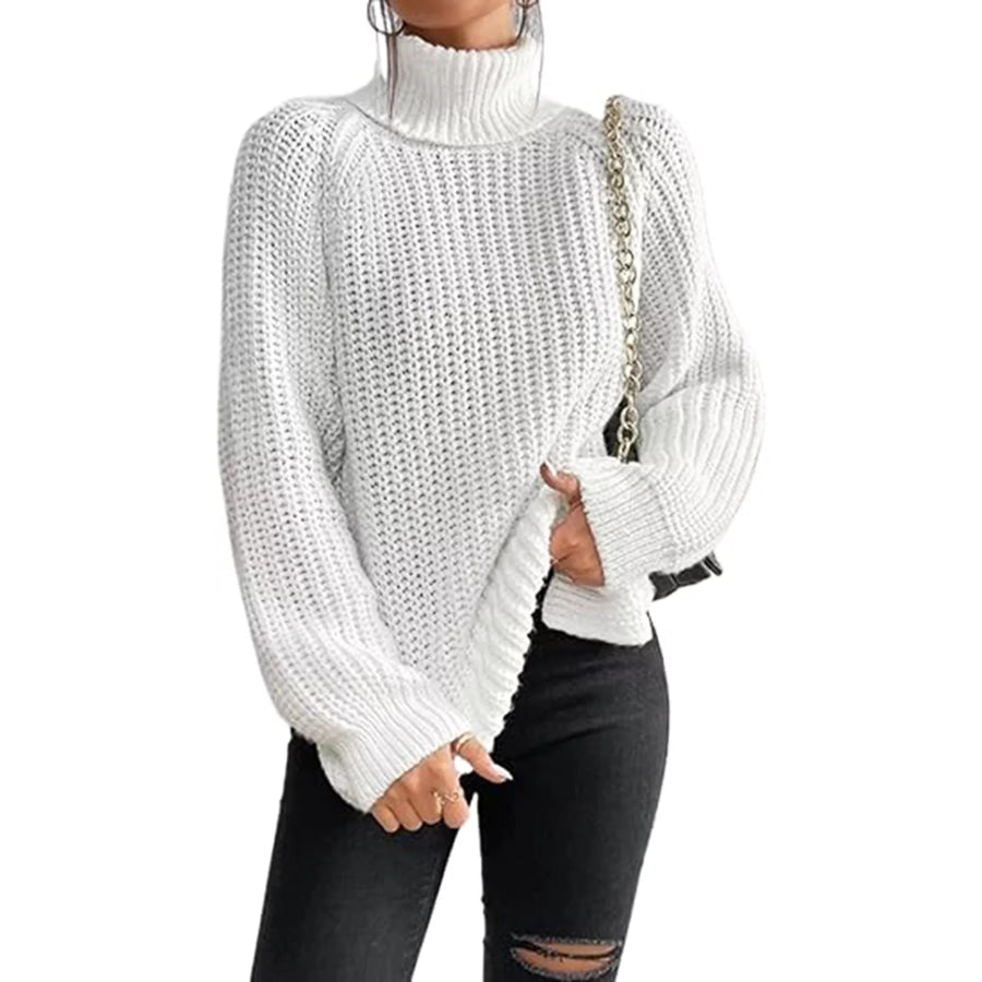 Chunky Knit Turtleneck Long Sleeve Sweater White / S Apparel and Accessories