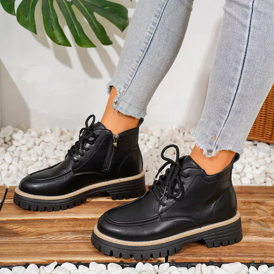 Chunky Lace-Up Combat Boots Black / 36 Apparel and Accessories