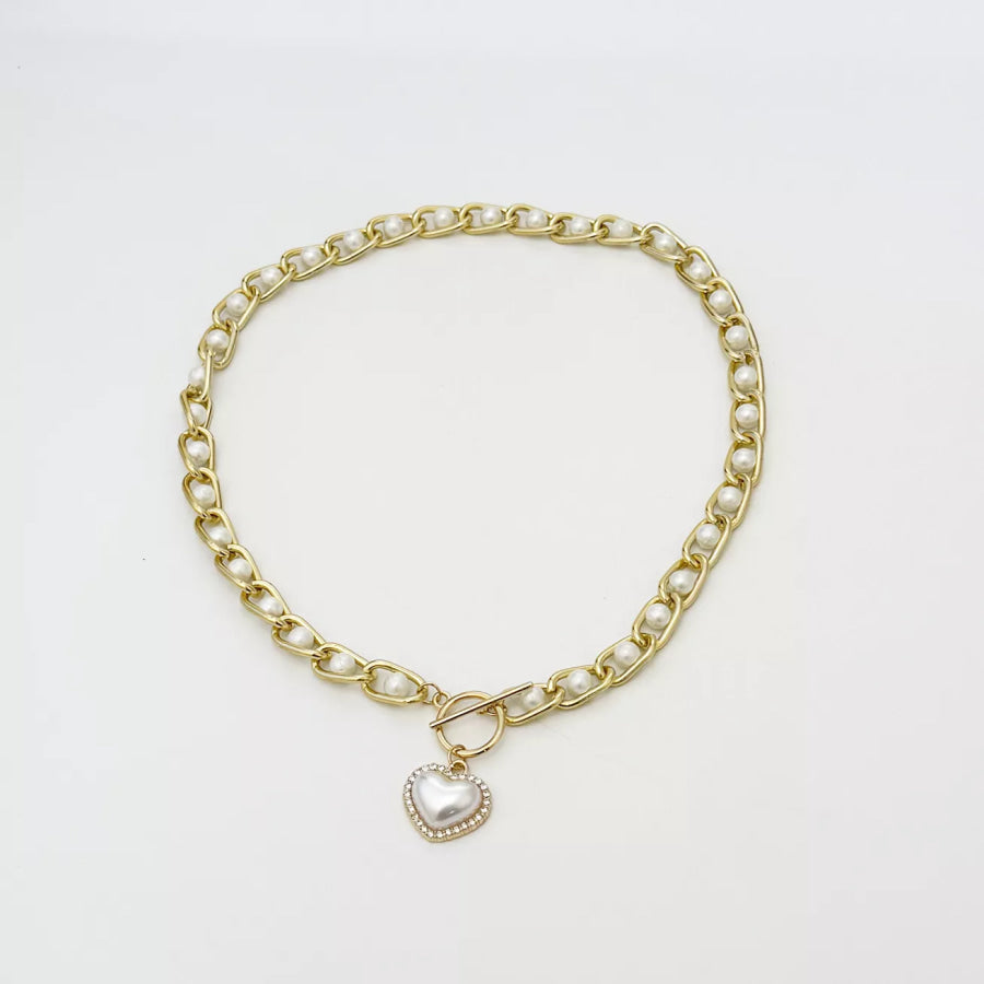 Chunky Pearl and Heart Pendant Necklace Gold / onesize Apparel Accessories
