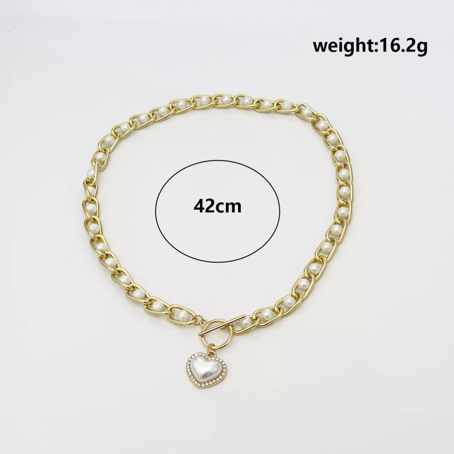 Chunky Pearl and Heart Pendant Necklace Gold / onesize Apparel Accessories