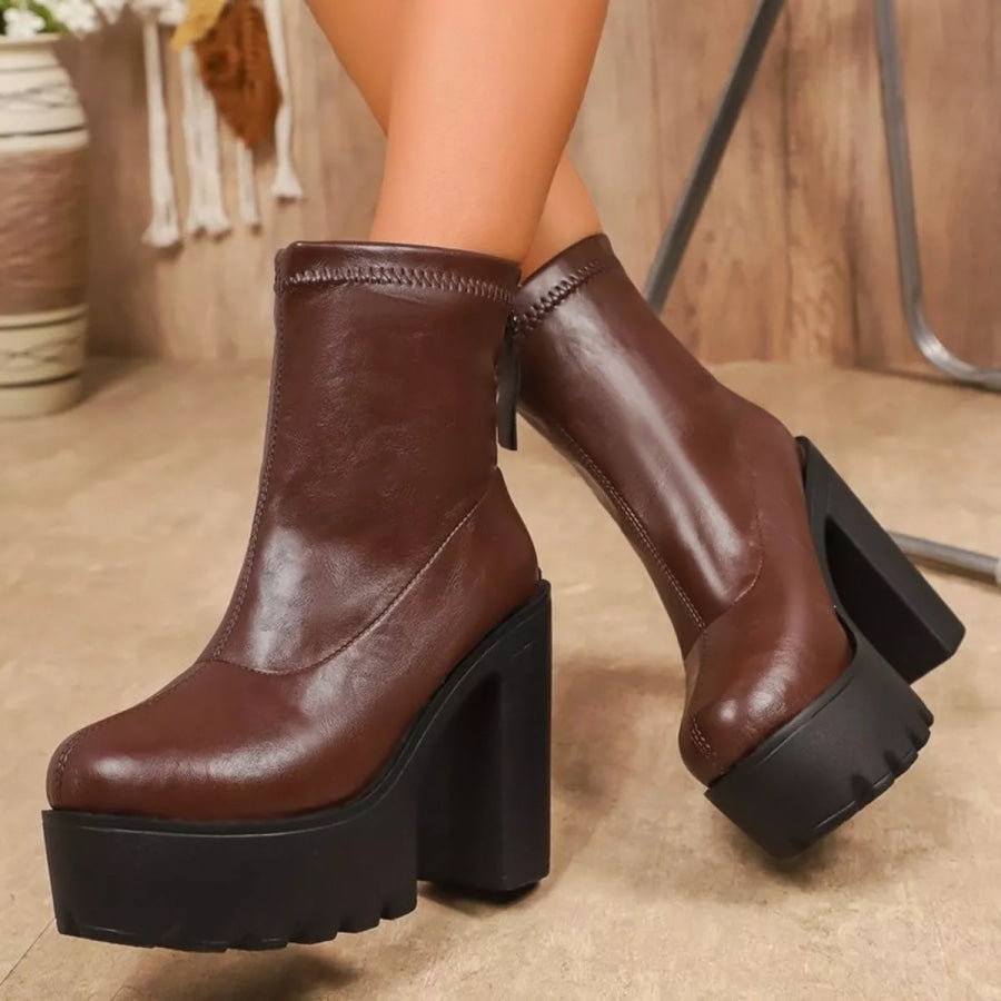 Chunky Platform High Heel Ankle Boots Apparel and Accessories