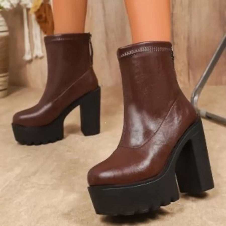Chunky Platform High Heel Ankle Boots Apparel and Accessories