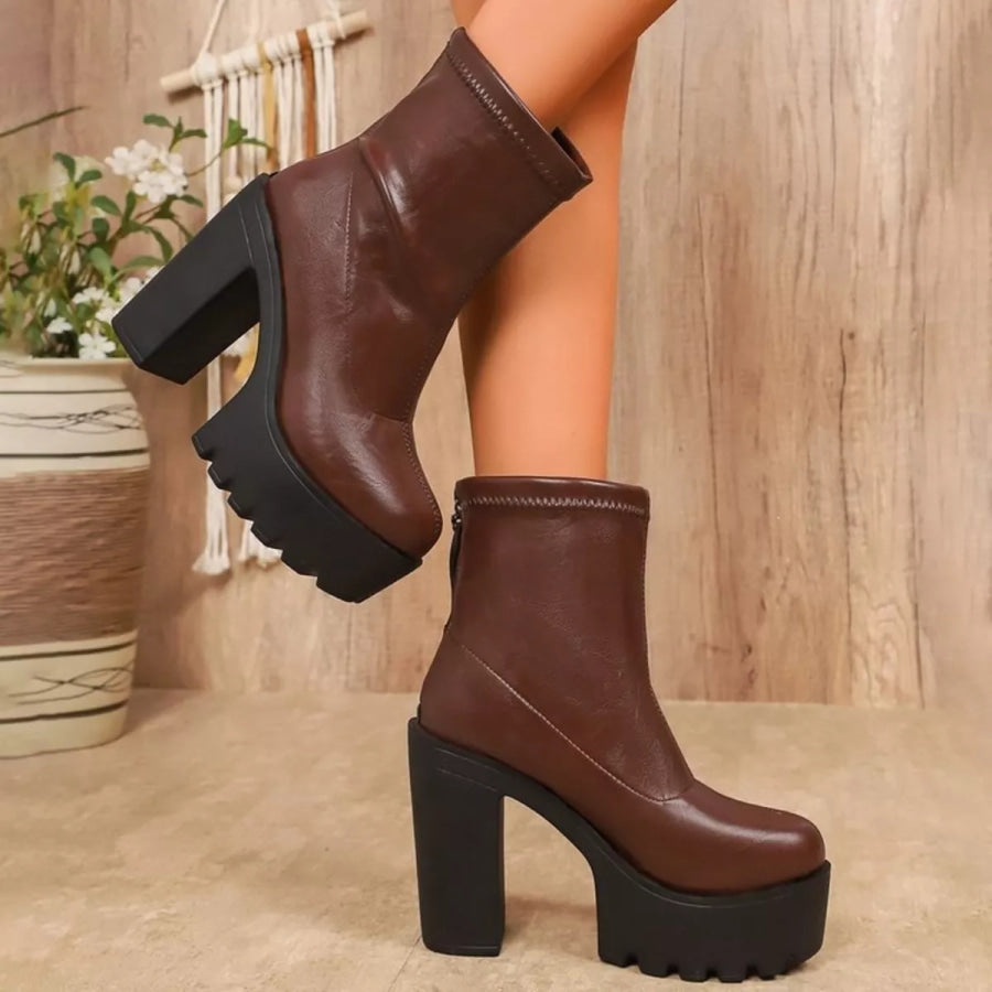 Chunky Platform High Heel Ankle Boots Light Brown / 36 Apparel and Accessories